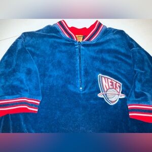 Vintage NETS Navy Blue Velor Pullover Jersey